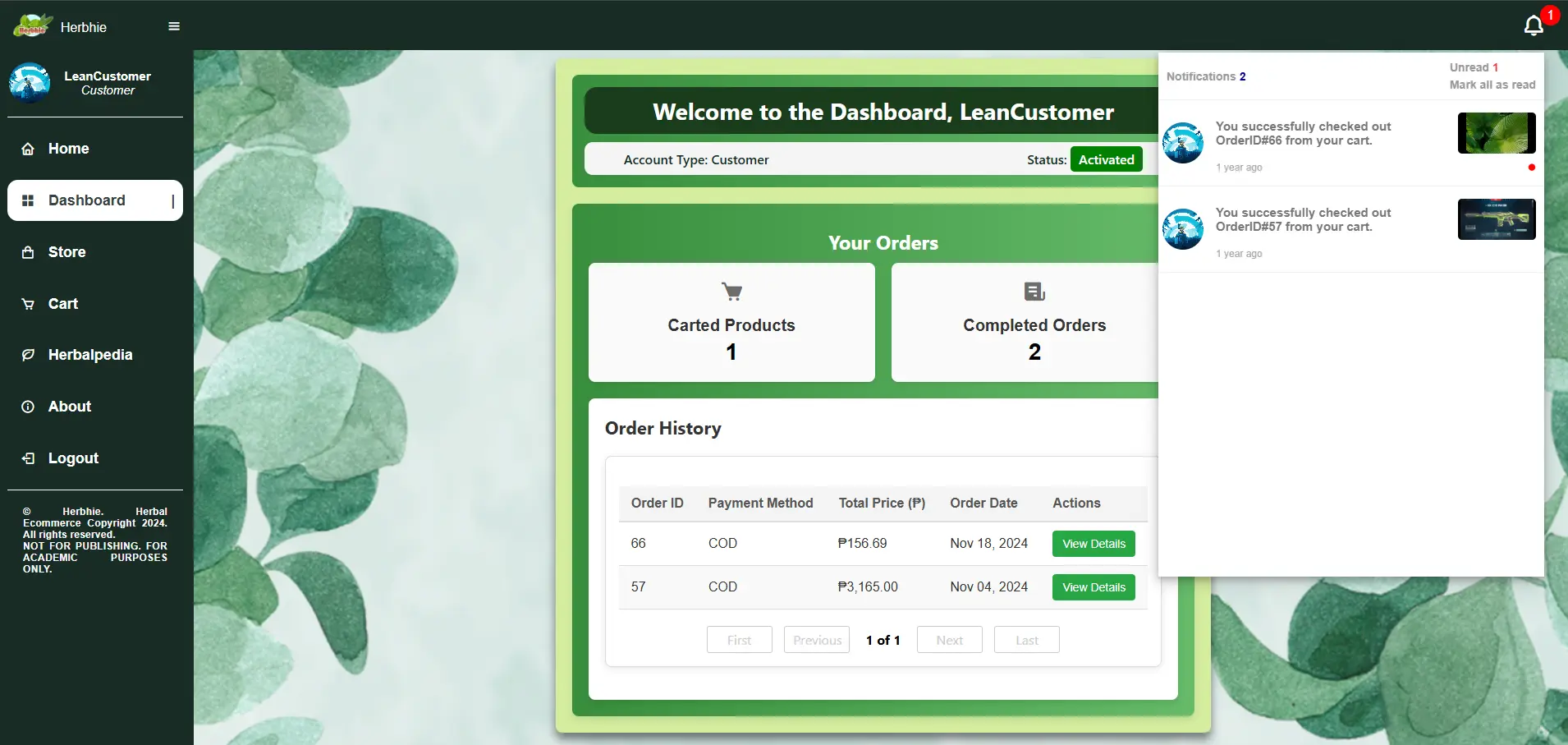 Customer Dashboard