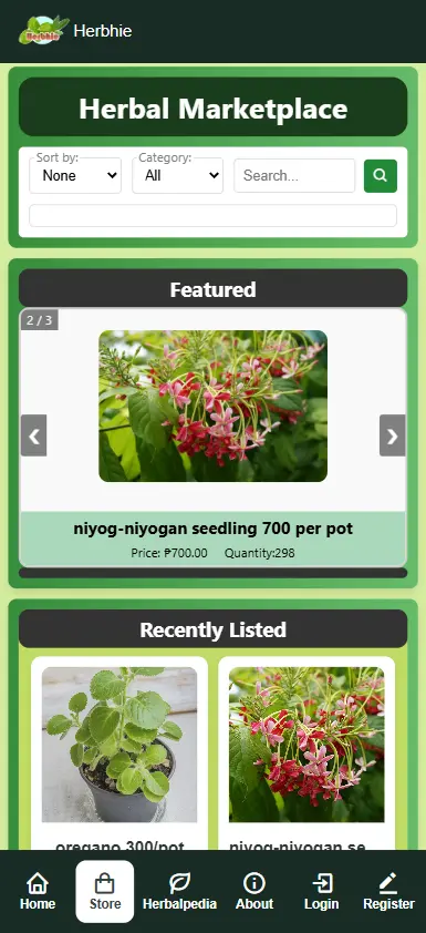 Herbal Marketplace Mobile View